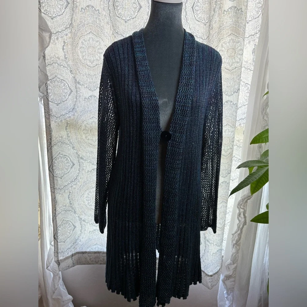 Krazy Kat Blue and Black Open Knit Cardigan